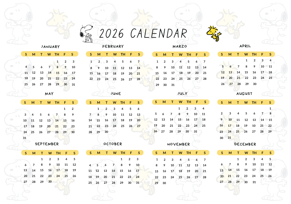 Snoopy Inspired 2026 Monthly Planner