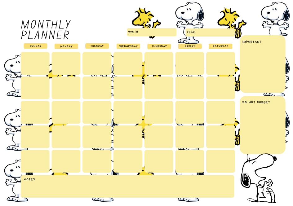 Snoopy Inspired 2026 Monthly Planner