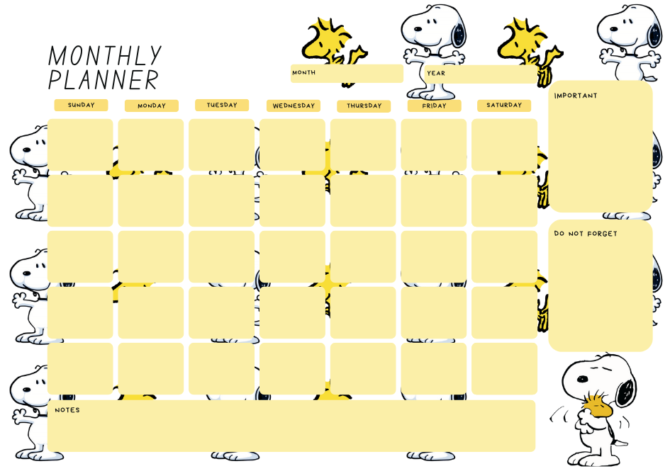 Snoopy Inspired 2026 Monthly Planner