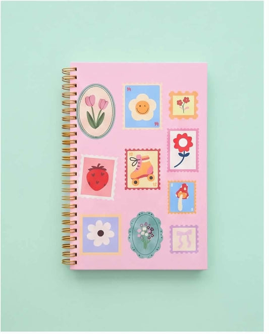 Aesthetic Postage Stamp & Floral Custom Spiral Notebook