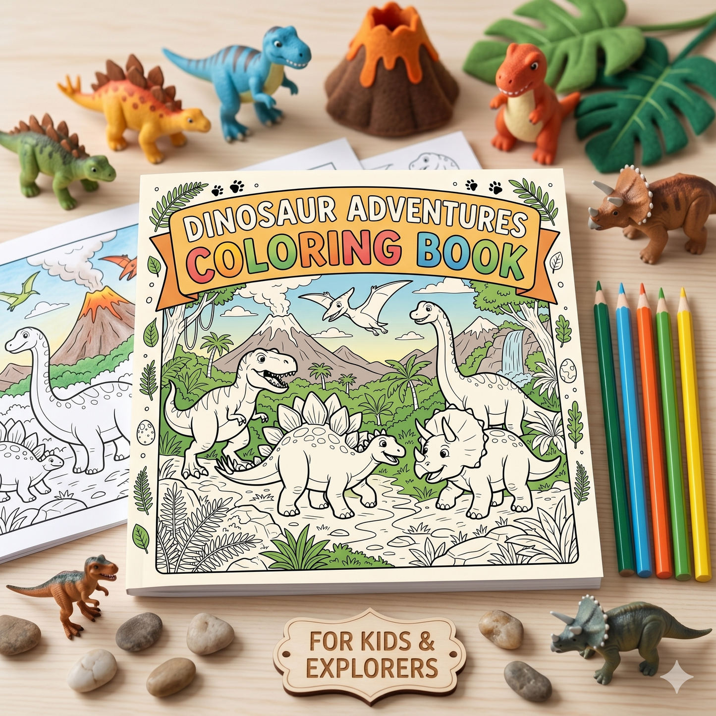 Kid's Dinosaur Adventure Coloring Book | 8x8 in