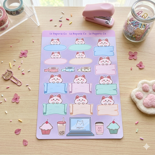 Kawaii Cat Writable Sticker Sheet | 4x6in. Journaling, Planner, Scrapbooking