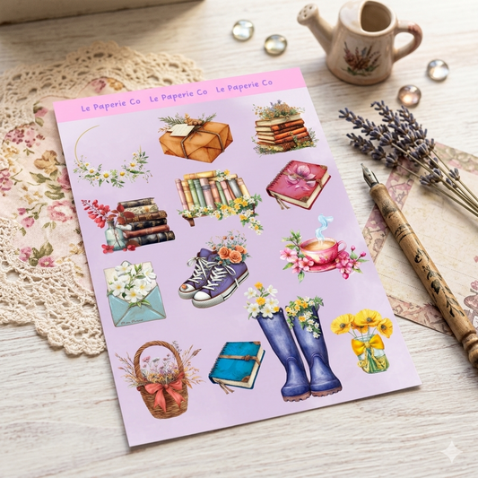 Spring Floral Sticker Sheet | Journal, Scrapbook, Planner, Laptop Decals (4x6 in.)