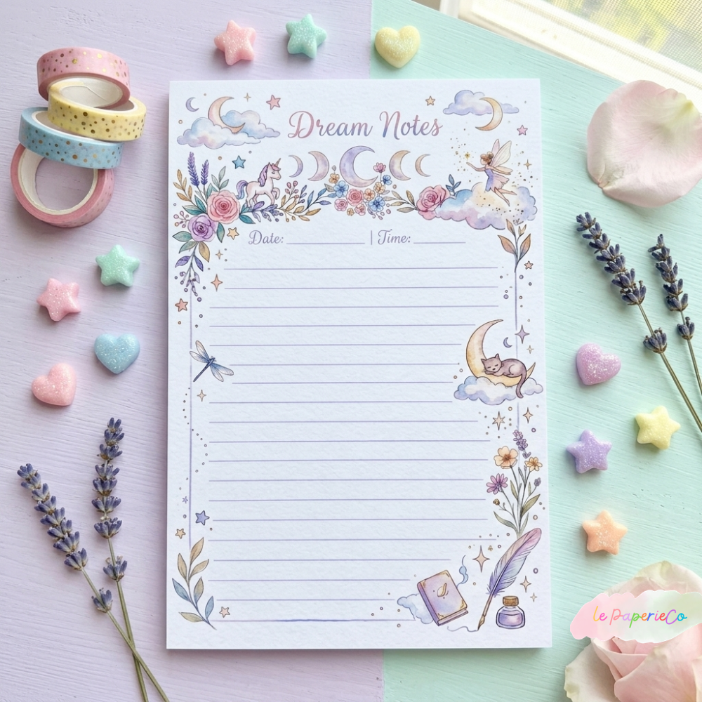 Whimsy Dream Notes Pastel Notepad | Half Letter Size, 50 Sheets, Stationery