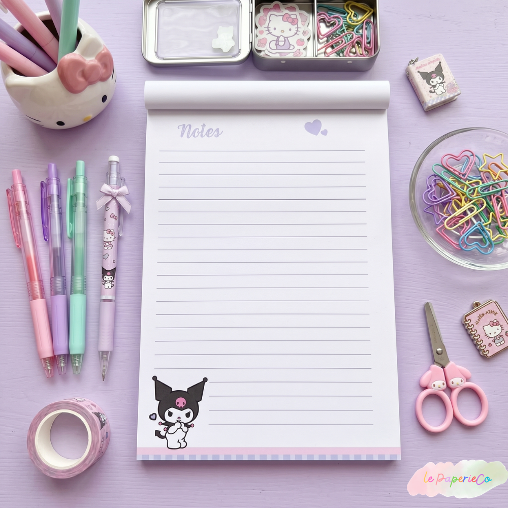 Kawaii Kuromi Notepad | Half Letter Size