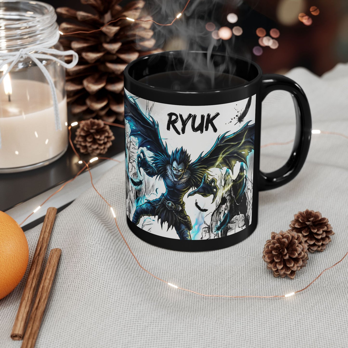 Ryuk Death Note Anime Art Black Coffee Mug - Front View