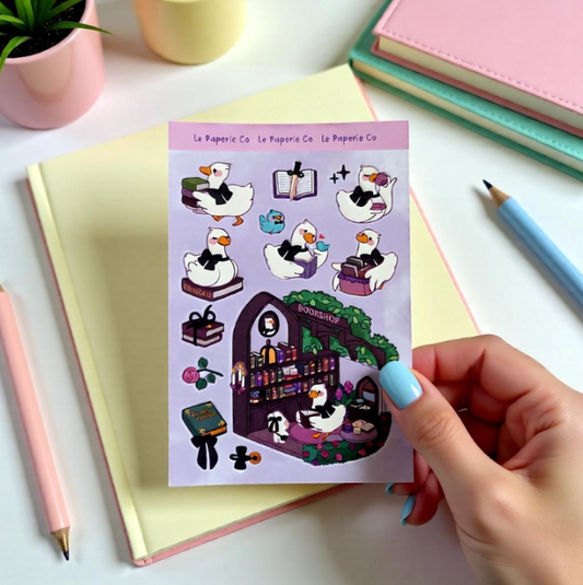 Goth Bookshop Duck Sticker Sheet | Planner, Laptop Decal (4x6 Inch)
