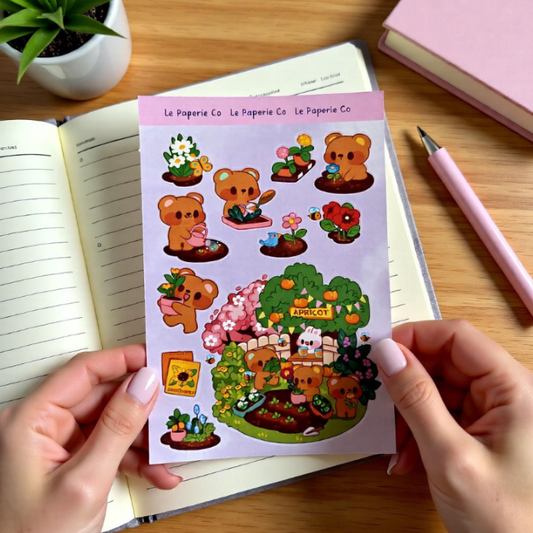 Chibi Bear Gardening Sticker Sheet | Kawaii Bear Laptop Decal (4x6 Inch)
