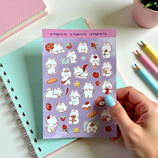 Kawaii Bunny Sticker Sheet | Adorable Laptop Decal, Planner Accessory
