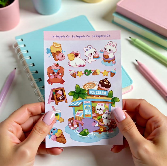 Kawaii Ice Cream Shop Sticker Sheet | Ice Cream Shop Laptop Decal