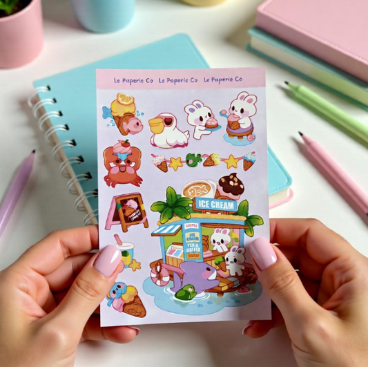 Kawaii Ice Cream Shop Sticker Sheet | Ice Cream Shop Laptop Decal