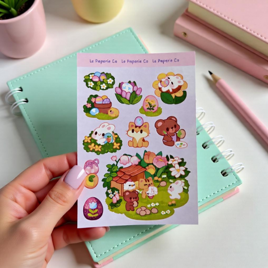 Floral Friends Sticker Sheet | Kawaii Animals, Flowers, Nature Decal