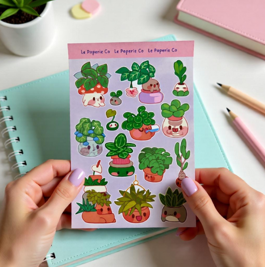 Kawaii Plants Sticker Sheet | Adorable Botanical Decals (4x6 inches)