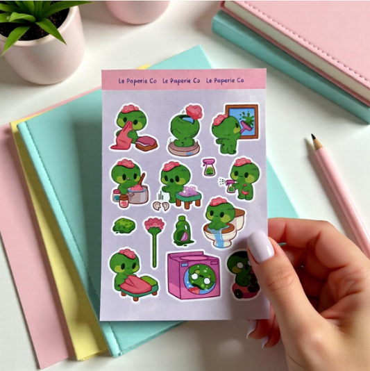 Kawaii Cleaning Sticker Sheet | Kawaii Character Decals for Planners, Laptops