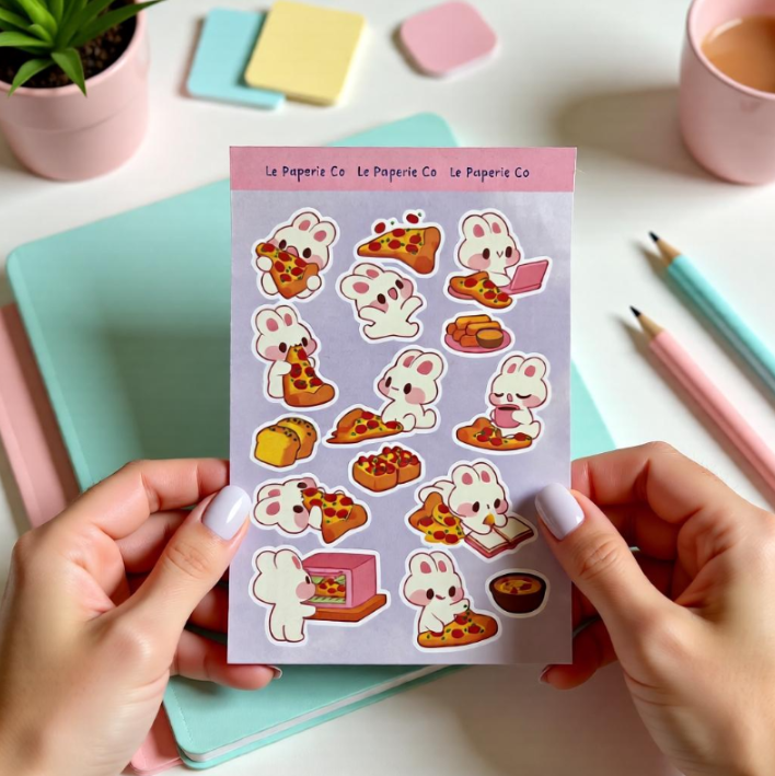 Pizza Bunny Sticker Sheet | Chibi Planner Laptop Decal