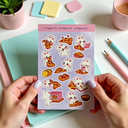 Pizza Bunny Sticker Sheet | Chibi Planner Laptop Decal