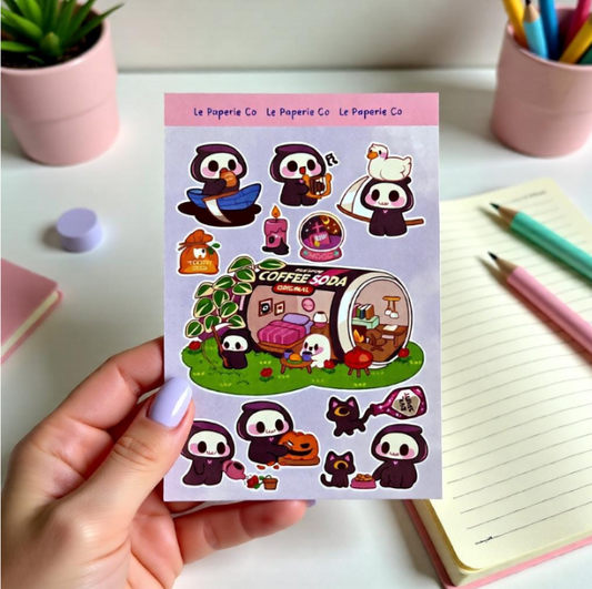 Chibi Grim Reaper Sticker Sheet | Planner, Laptop Decal (4x6 Inch)