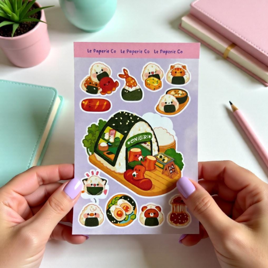 Kawaii Onigiri Sticker Sheet | Kawaii Rice Ball Planner Laptop Decal