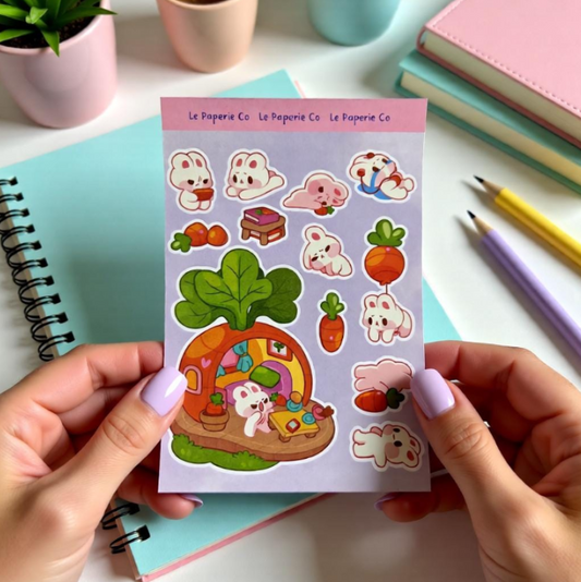 Kawaii Carrot Bunny Sticker Sheet | Planner, Laptop Decal (4x6 Inch)