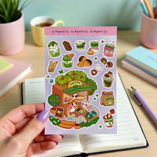 Kawaii Matcha Sticker Sheet | Smiling Matcha Cup Decal