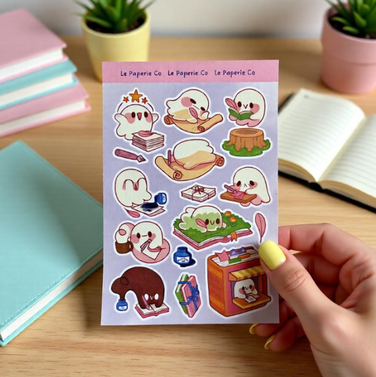 Kawaii Ghost Sticker Sheet | Journaling, Laptop Decal, Waterproof Vinyl