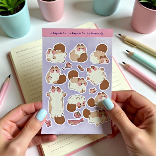 Fluffy Cat Sticker Sheet | Planner Laptop Decal (4x6 Inch)