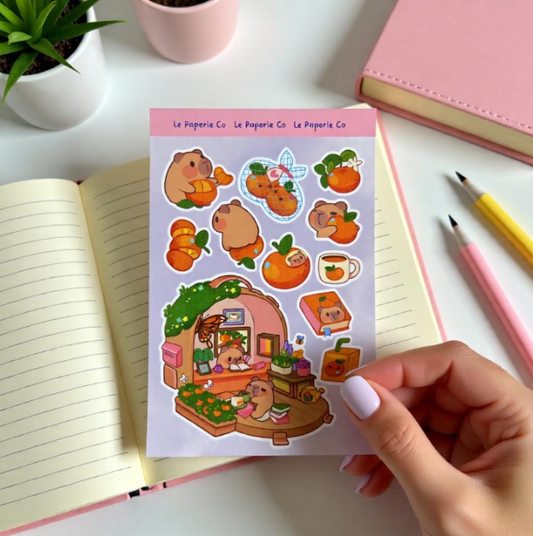 Kawaii Capybara Sticker Sheet | Adorable Cartoon Laptop Decal
