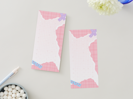 Kawaii Ripped Plaid Notepad | 50 pages (3.9 x 9.75 in)