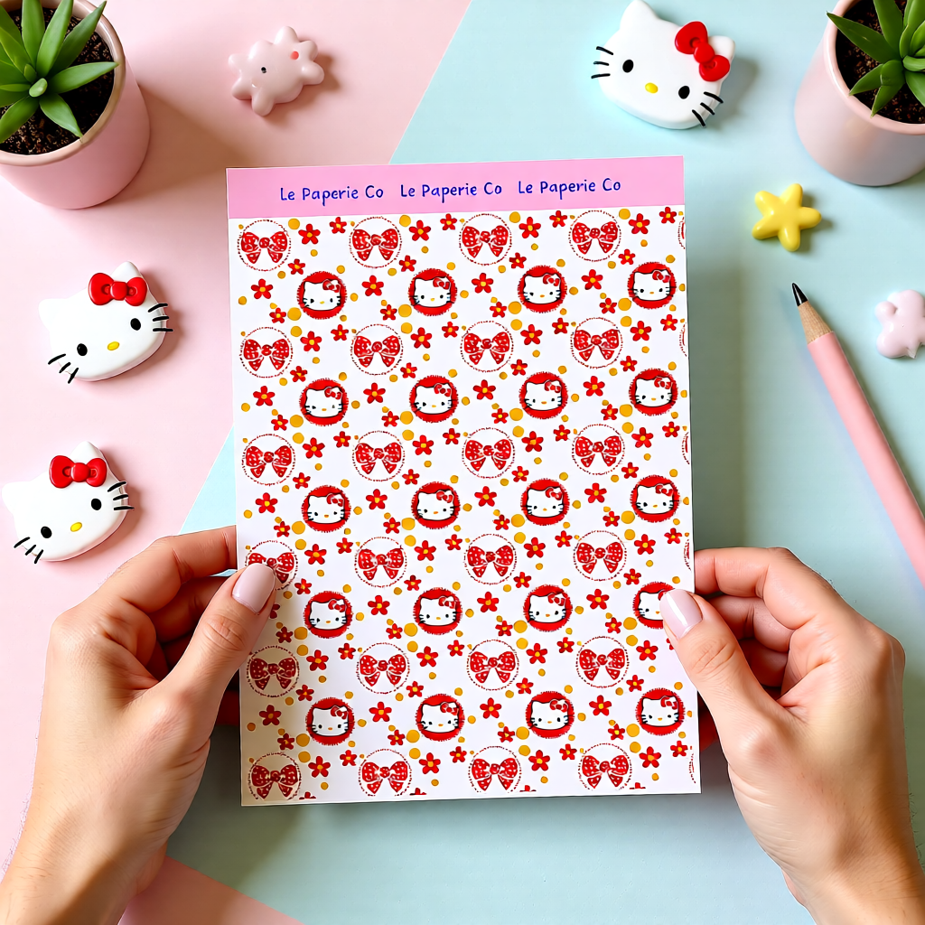 Kawaii Hello Kitty Cardstock Sticker Sheet | 5x7 inches, Stationary, Journaling
