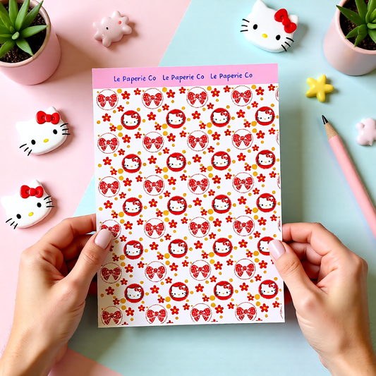 Kawaii Hello Kitty Cardstock Sticker Sheet | 5x7 inches, Stationary, Journaling