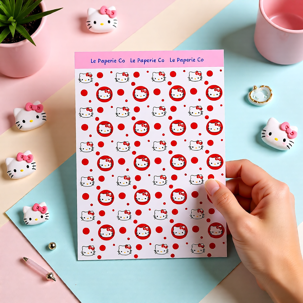 Kawaii Hello Kitty Cardstock Sticker Sheet | 5x7 inches, Stationary, Journaling
