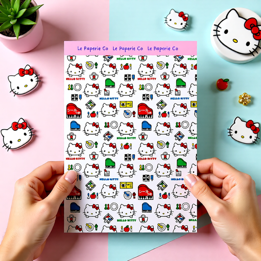 Kawaii Hello Kitty Cardstock Sticker Sheet | 5x7 inches, Stationary, Journaling