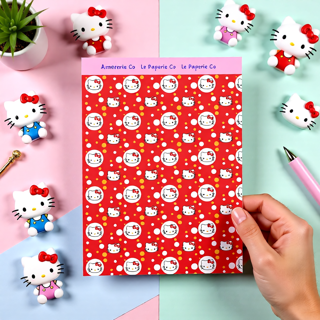 Kawaii Hello Kitty Cardstock Sticker Sheet | 5x7 inches, Stationary, Journaling