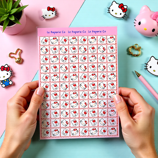 Kawaii Hello Kitty Cardstock Sticker Sheet | 5x7 inches, Stationary, Journaling