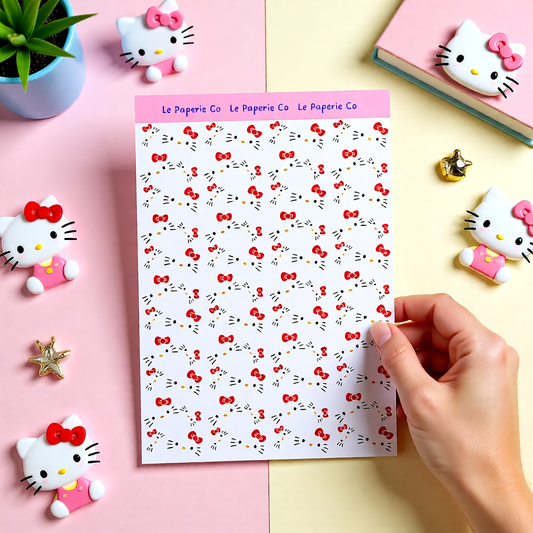 Kawaii Hello Kitty Cardstock Sticker Sheet | 5x7 inches, Stationary, Journaling