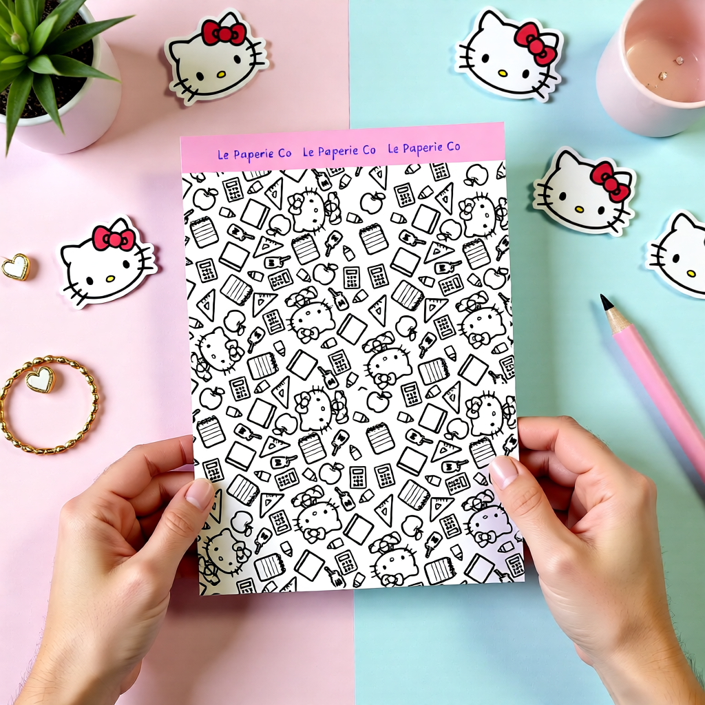 Kawaii Hello Kitty Cardstock Sticker Sheet | 5x7 inches, Stationary, Journaling