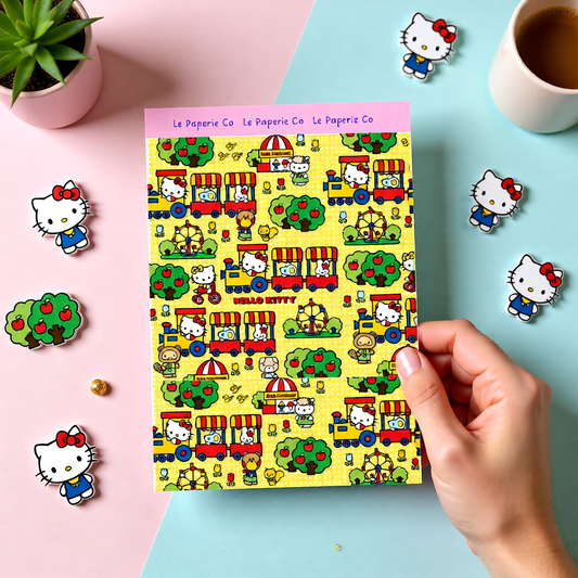Kawaii Hello Kitty Cardstock Sticker Sheet | 5x7 inches, Stationary, Journaling